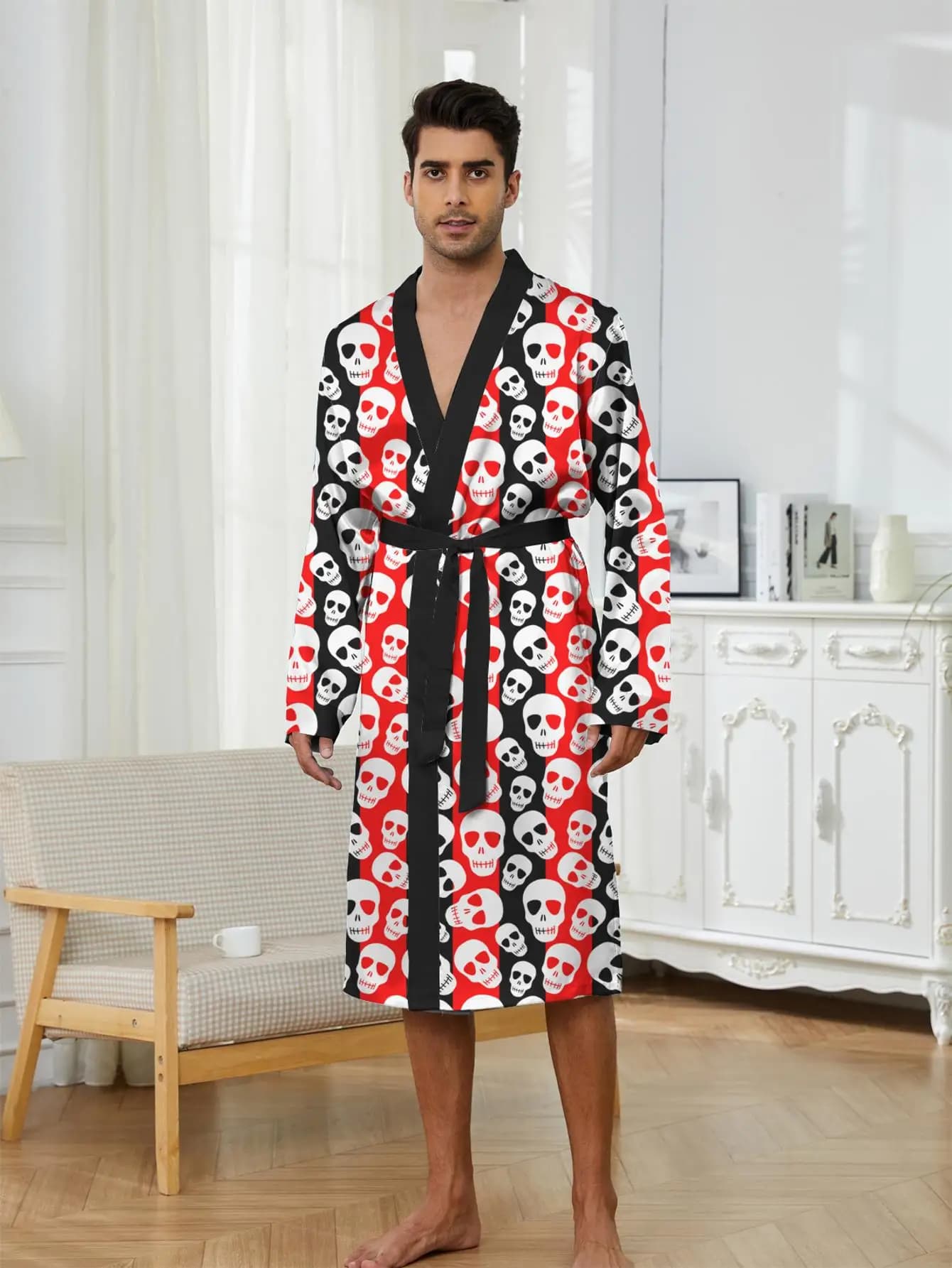 1pcs Men's Robes 2026 Spring/Summer Funny pajamas Men's bathrobe Robes Graphic 3D Printed Bathrobe man Breathable dressing gown