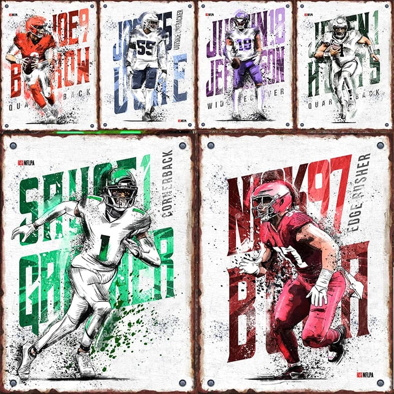 2024 Players NFLPA Football Team Metal Plates Retro Rugby Poster for Pub Club Home Wall Decoration Aesthetic Plates Iron Plat