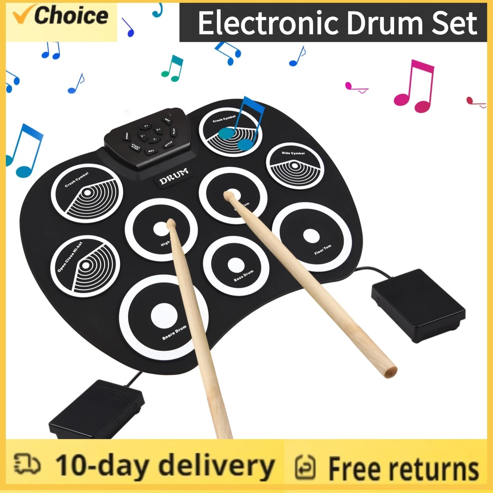 Batteria elettronica tamburo arrotolato a mano 9 Pad interfaccia MIDI supporta giochi DTX Set di batteria portatile regali con pedali per bacchette