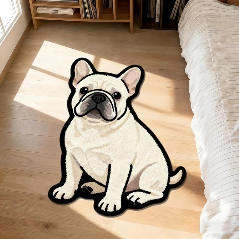 Tappeto a Forma di Bulldog Francese VIKAMA, Tappetino Antiscivolo con Motivo Canino, Tappeto Irregolare a Tema Animali per Soggiorno e Camera da Letto