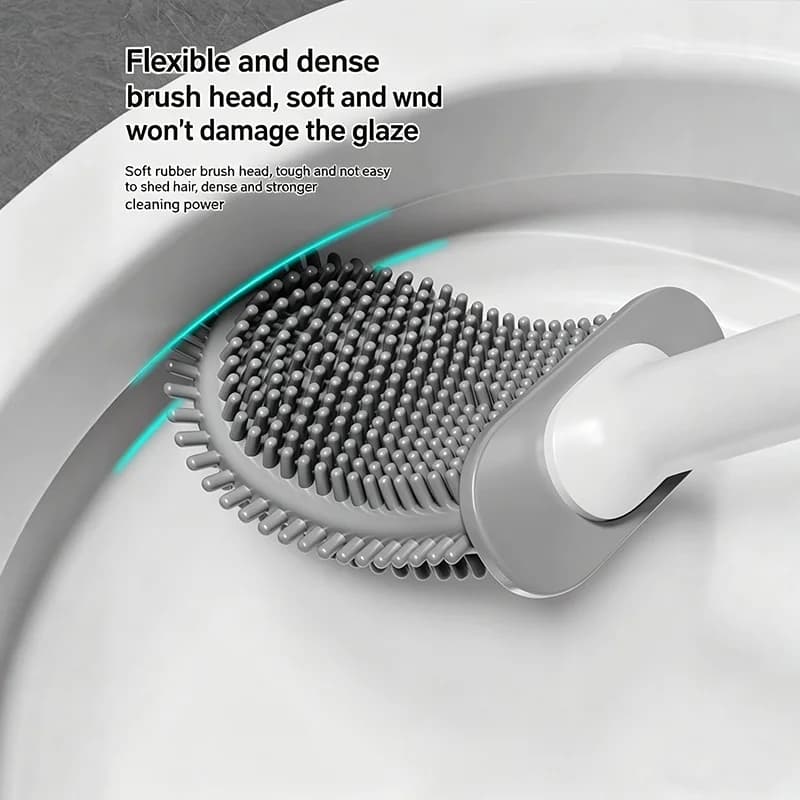 Spazzola per WC Salvaspazio da Parete con Manico Lungo Staccabile e Setole Morbide in Silicone, Strumento per la Pulizia del Bagno Senza Angoli Morti
