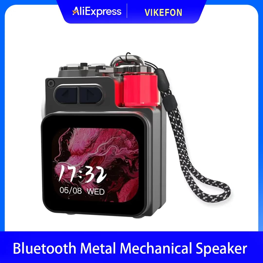 VIKEFON Wireless Bluetooth Metal Mechanical Speaker With LED Display Screen RGB Desktop Subwoofer Support Calendar Alarm Clock