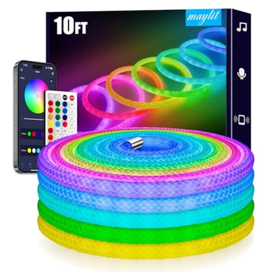 360 Degree Luminous Reticulate Weave Rope Lights, 10Feet Addressable ICRGB LED Strip Lights, Music Sync, DIY Design, USB Powere