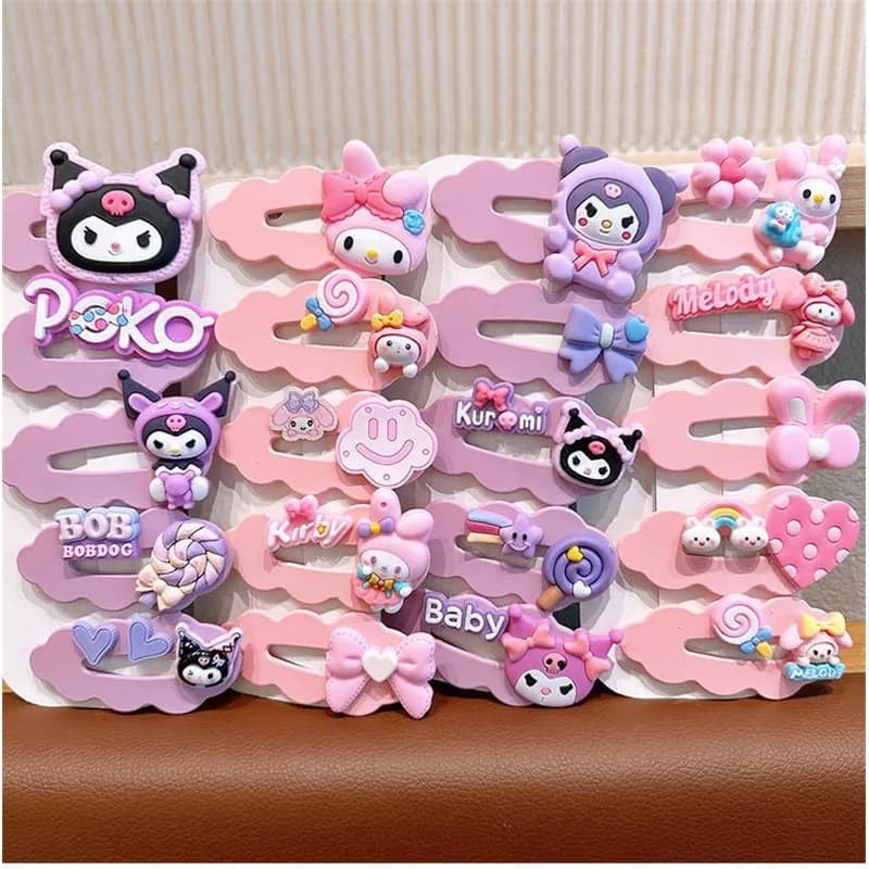 Hello Kitty Kuromi Hair Accessory Set, Children's Cartoon Hair Clips, Side Clips, Ponytail Hair Ties, Hair Clips, Hair Tie
