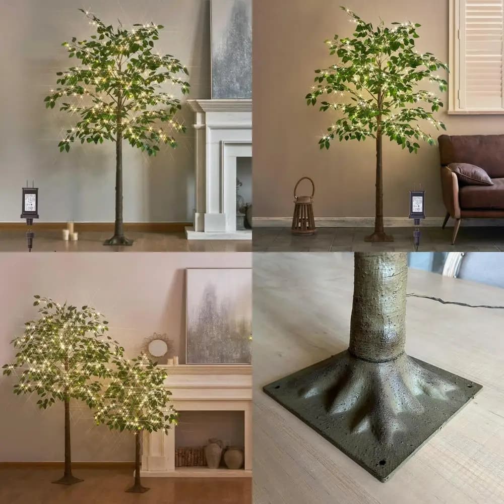 Albero artificiale Ficus illuminato da 6 piedi con 264 lucine a LED, albero decorativo con ramoscello per spazi abitativi interni e set festivo