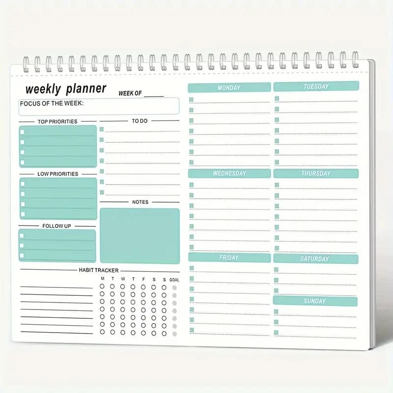 Agenda settimanale per obiettivi da 1 pezzo, lista delle cose da fare, calendari per notebook, organizzare