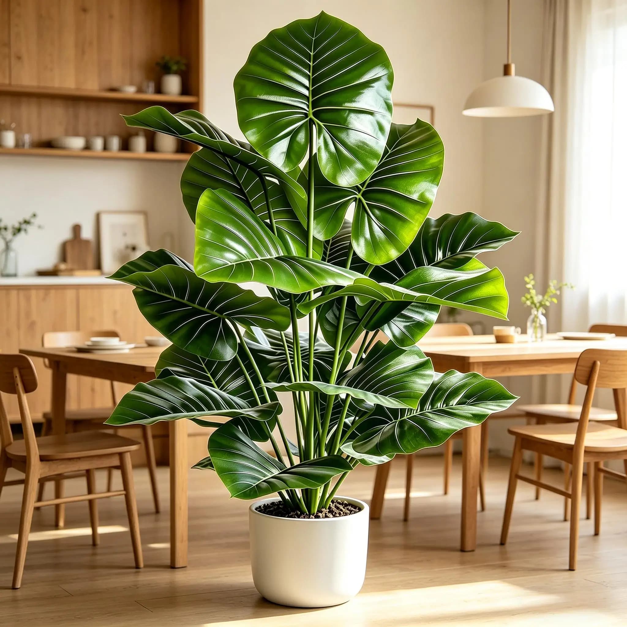 Grande Pianta Artificiale di Taro a Foglia Rotonda Effetto Realistico 60-105cm, Orecchio d'Elefante Artificiale per Decorazioni Casa Interni Esterni Giardino Ufficio Feste