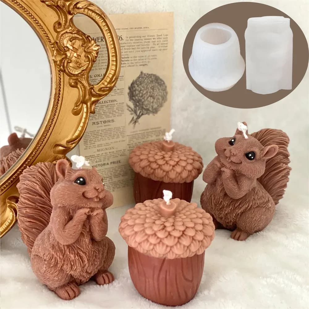 Stampo in Silicone per Candele a Forma di Scoiattolo Carino, Stampo 3D a Forma di Pigna per Gesso Profumato, Stampo Fai da Te per Sapone a Forma di Scoiattolo, Stampo per Creazioni Artigianali in Resina Epossidica