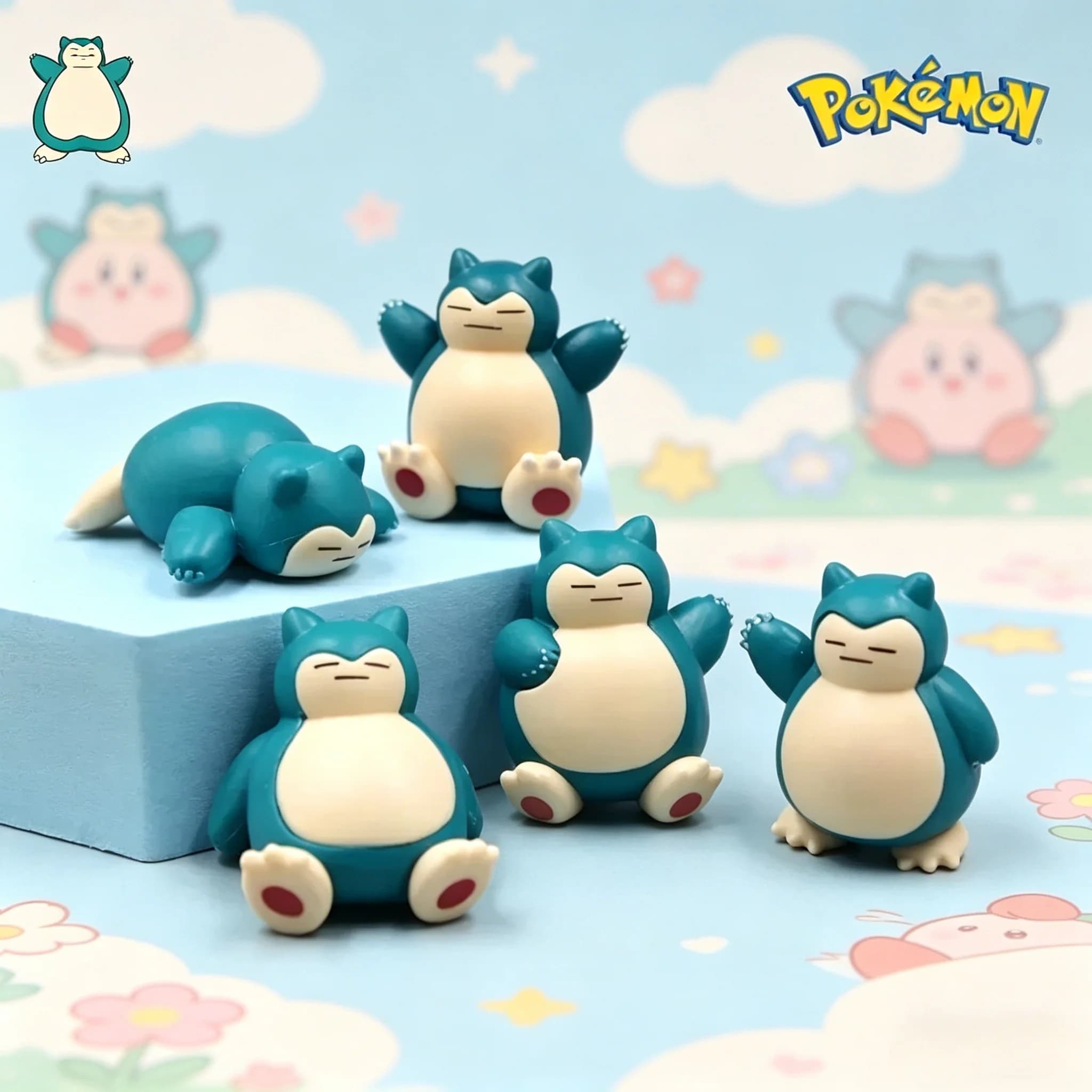 Set di 5 Miniature Snorlax in Stile Dormiente, Altezza 1,8-3cm, Decorazioni per Torte, Collezione Kawaii