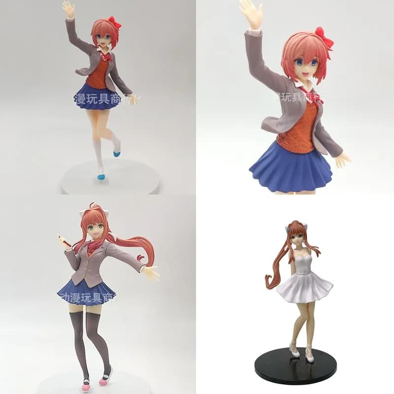 Hot Doki Doki Literature Club! Monika White Dress Ver. Sayori Action Figures Cute Pretty Girl Desktop Ornament Collectible Toy