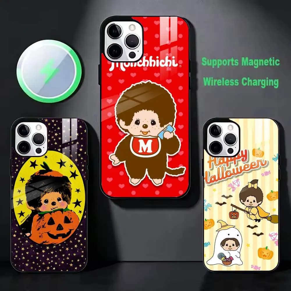 Cute Cartoon M-Monchhichi For IPhone 18 17 16 15 14 13 12 11 Plus Pro Max Plus Wireless Charger Phone Case