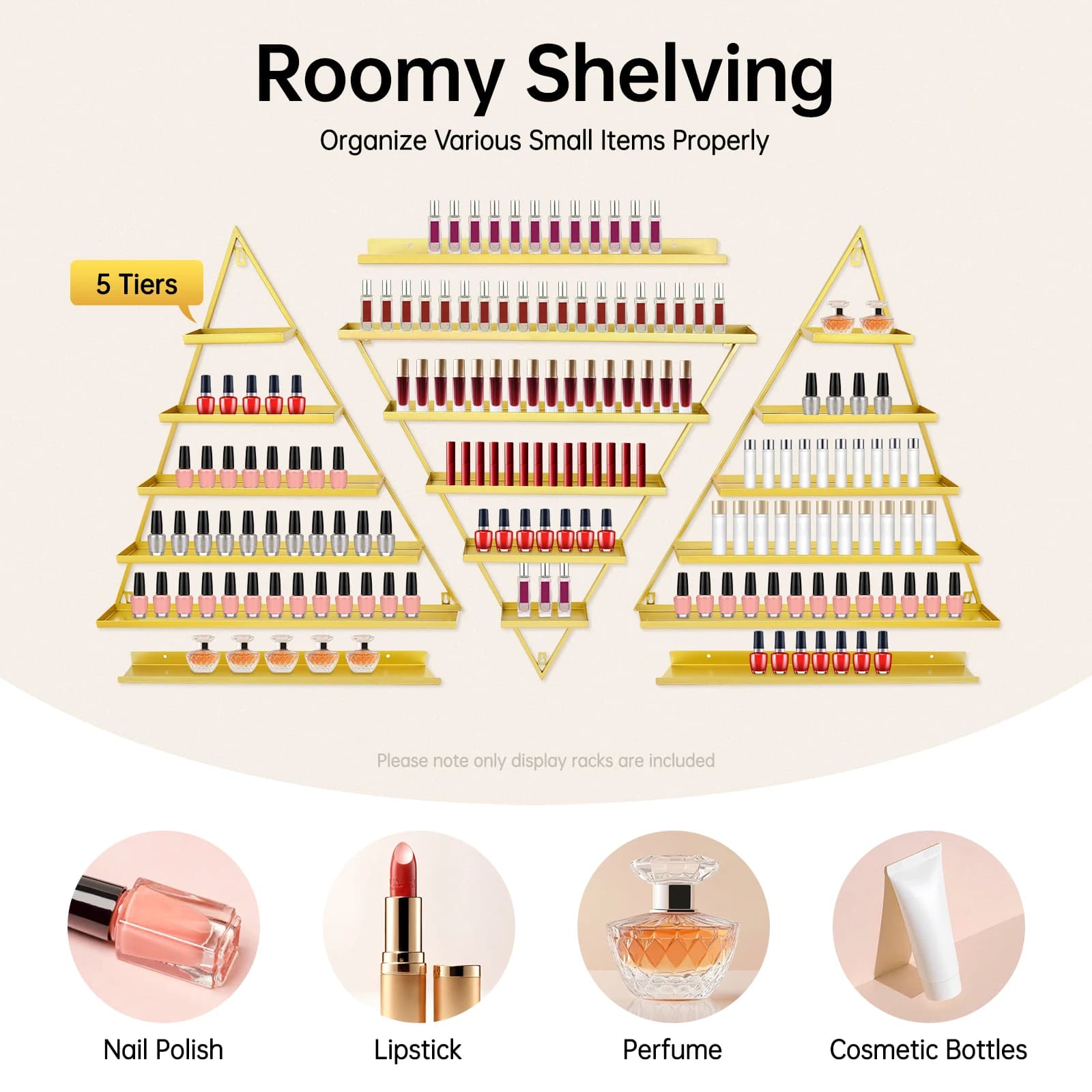 Espositore da Parete per Smalti Ultra Resistente, Scaffale in Ferro a 5 Livelli per Salone di Bellezza e Casa, Organizzatore per Cosmetici e Rossetti