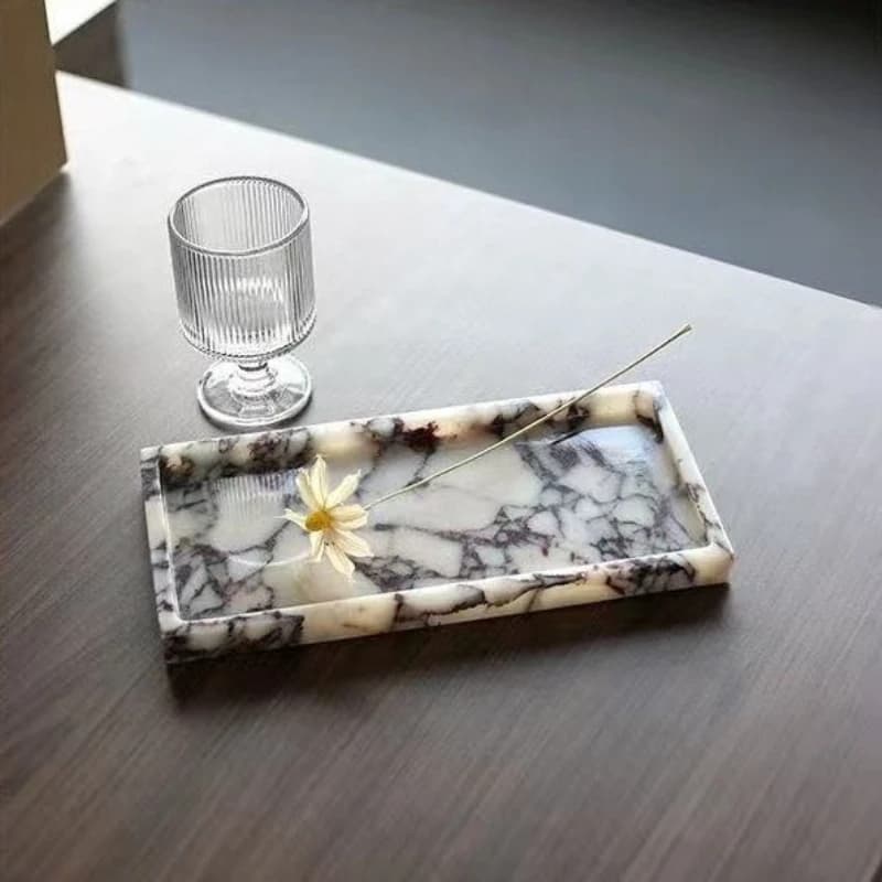 European-Style Luxury Natural Cararra Violet Marble Rectangular Tray, Aromatherapy Candle Holder and Decorative Display Piece fo