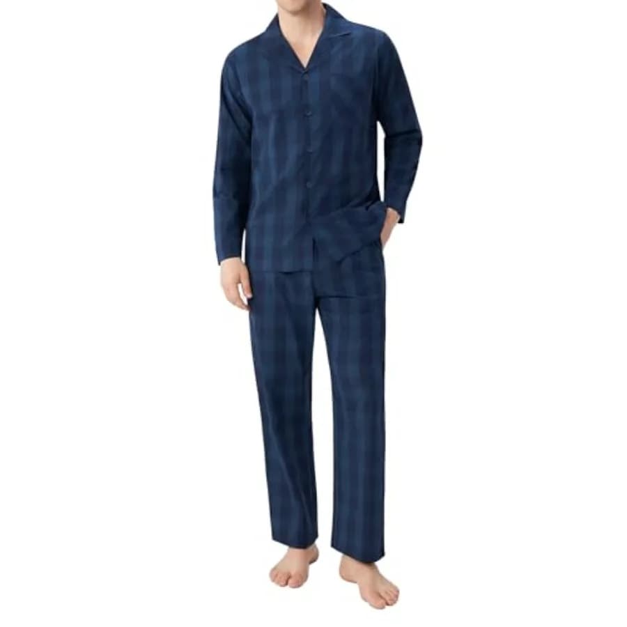 DAVID ARCHY Set pigiama da uomo in cotone intrecciato, pigiama a quadri, set da notte con bottoni, abbigliamento da notte leggero e traspirante