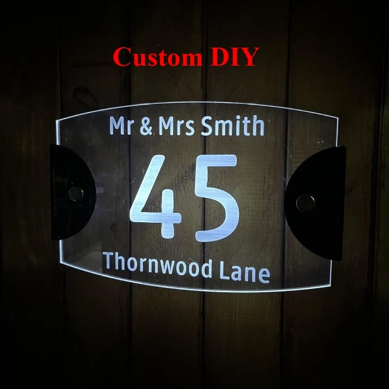 Custom 3D Laser Engraved Door Sign Acrylic Metal Cutout Carved LED Lighted Nameplate for Villa Apartment Office Entrance