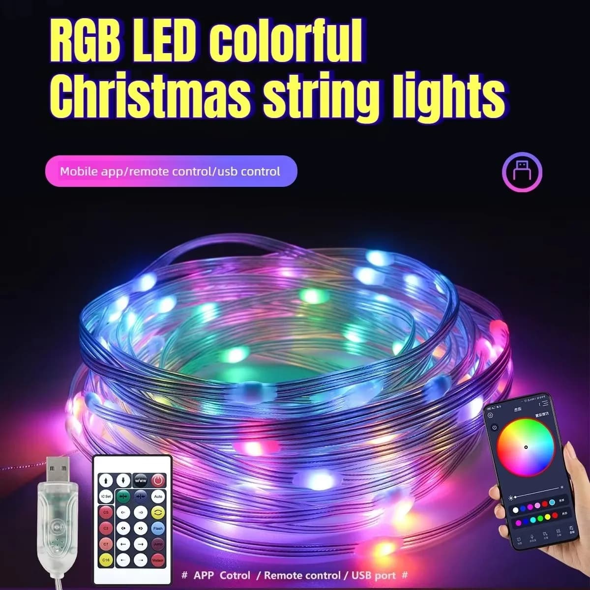 USB APP Controlled LED Curtain Garland Fairy String Lights Bedroom Xmas Tree Birthday Holiday Party Decor Lamp