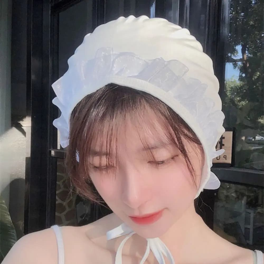 Cuffia da nuoto in pizzo coreano Protezione per le orecchie Cappello da sub elastico di dimensioni libere Cuffia da bagno leggera e adorabile