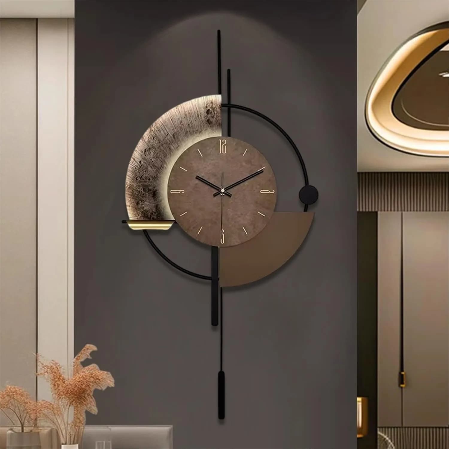 Grande Orologio da Parete Decorativo con Pendolo, Silenzioso a Batteria al Quarzo per Soggiorno, Cucina, Camera da Letto, 16.5x31.5in