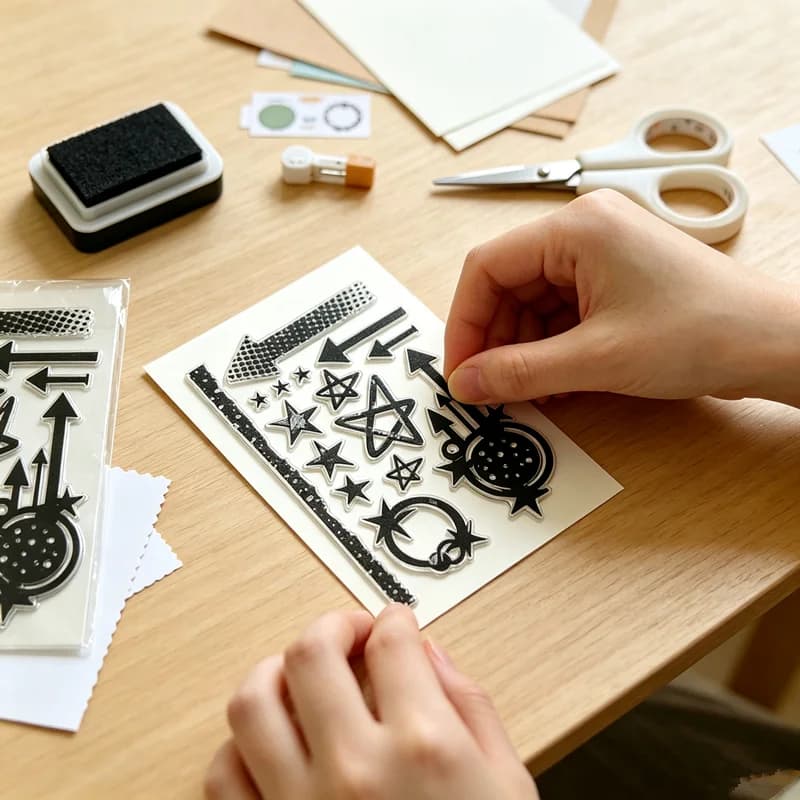 Clear Silicone Stamp Set, Geometric Shapes Motifs with Arrows, Stars & Decorative Border Elements for Scrapbooking Card Making