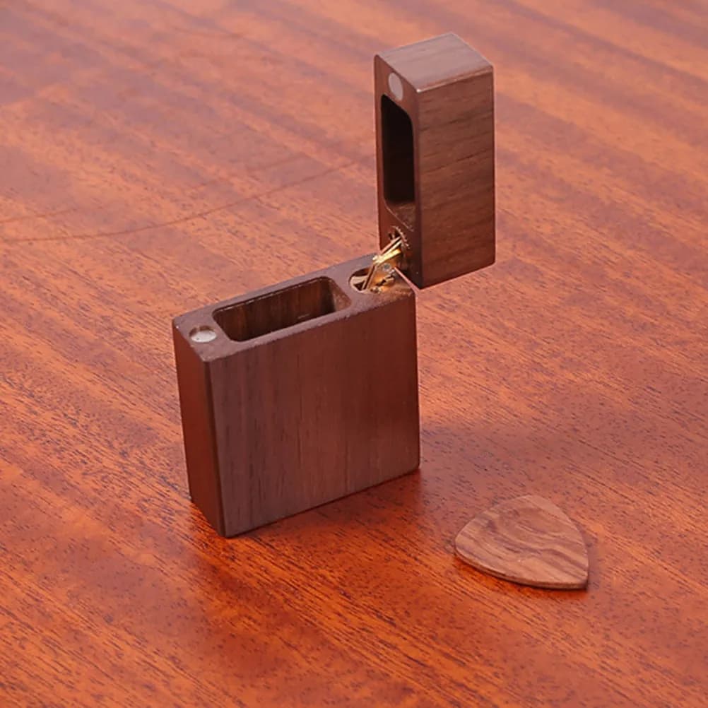 Porta Plettri per Chitarra in Legno di Noce, Elegante Scatola Naturale per Conservare Plettri, Organizzatore per Musicisti con Plettro Extra
