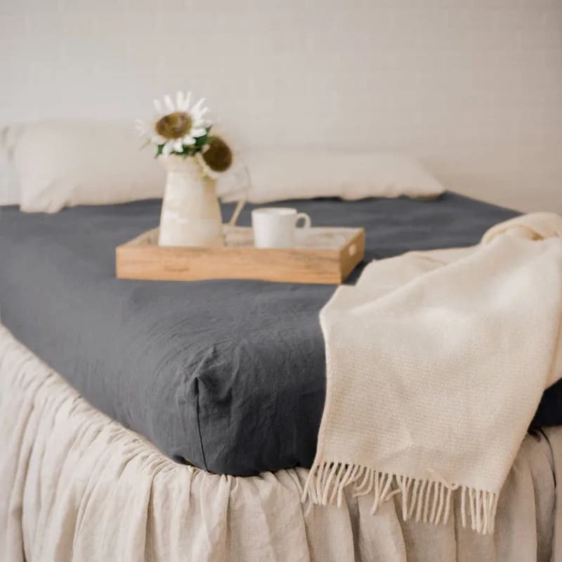 Lenzuolo con angoli in puro lino con fascia elastica, coprimaterasso regolabile antiscivolo per letto singolo, matrimoniale, King, Queen 140/150/160