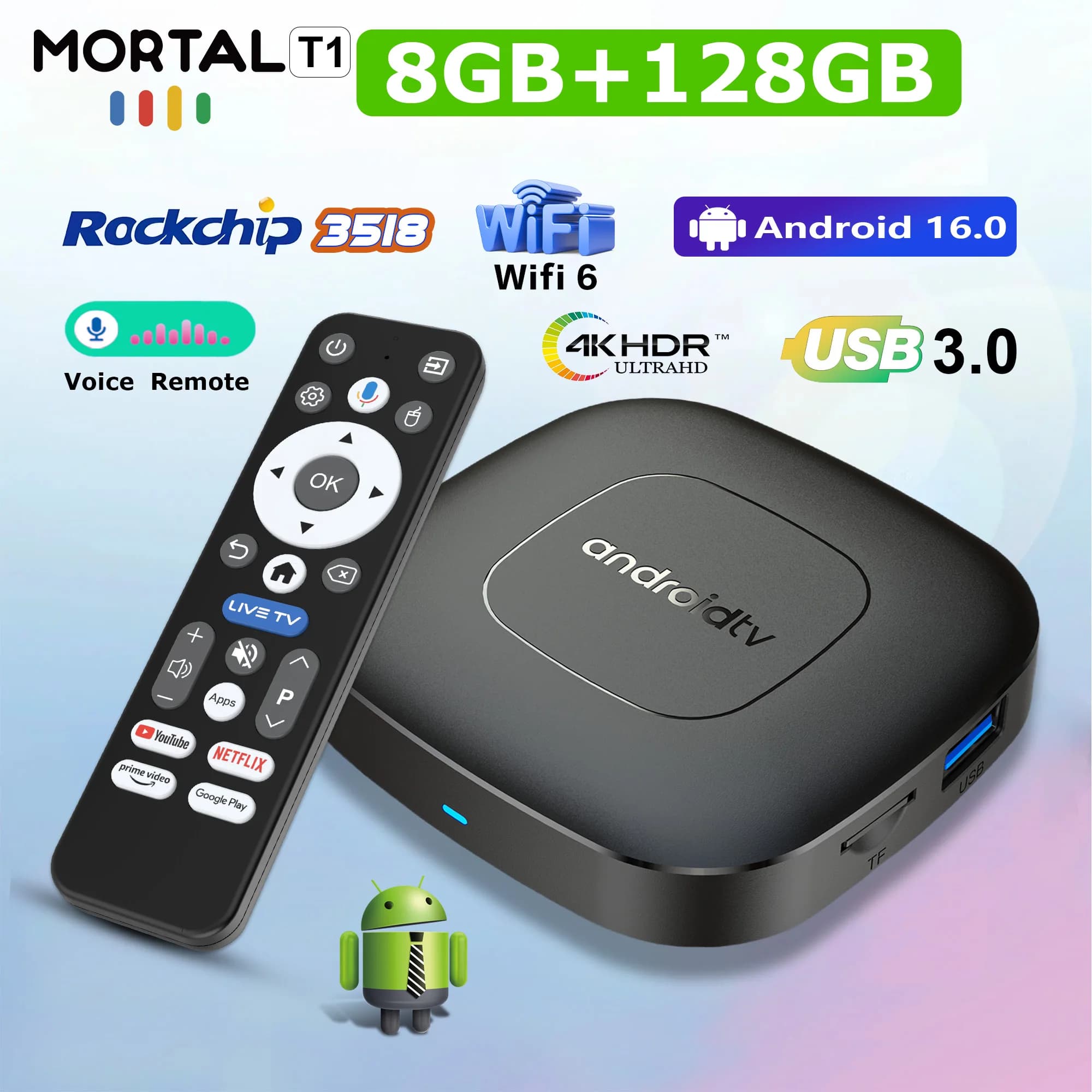 Nuovo Android16 Smart Home Theater TV Box RK3518 Quad Core con Assistente Google, Streaming 8GB128GB, Lettore Multimediale, Dual Wifi 2.4G/5.8G T1