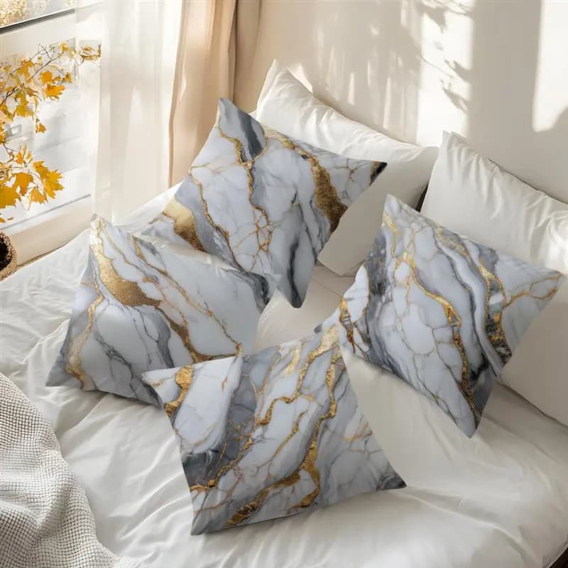 1 federa per cuscino con motivo marmorizzato bianco e oro, per la casa, soggiorno, camera da letto, divano, ufficio, federa decorativa, cuscini morbidi