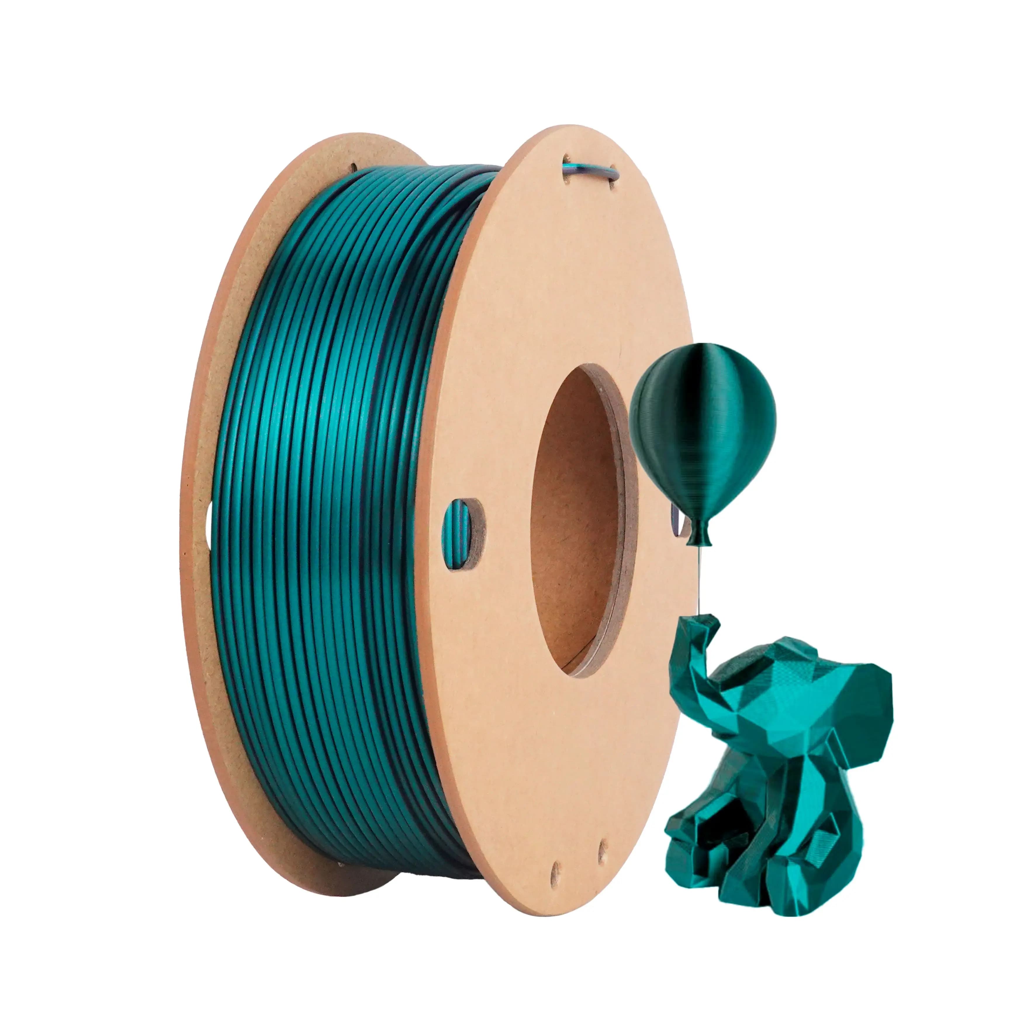 Filamento per Stampante 3D in PLA Seta Bicolore 1.75mm, Filamento Seta Bicolore Verde-Nero 0.25KG Bobina (0.55 libbre) Precisione Dimensionale