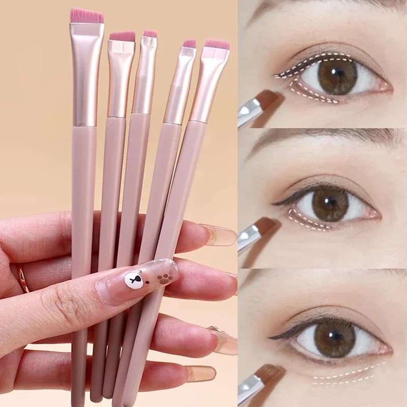 Black Eye Makeup Brushes Pink Eyeliner Brush Flat Eyebrow Brushes Professional Corner Wood Shading Brushes Cosmetic Tools