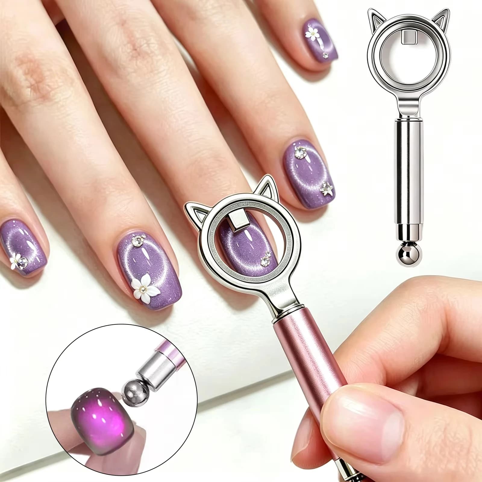 Cat Ear Shape Halo Cat Eye Nail Magnet Strong Ring Magnetic Tool for Glass Bead Side Light Nail Art