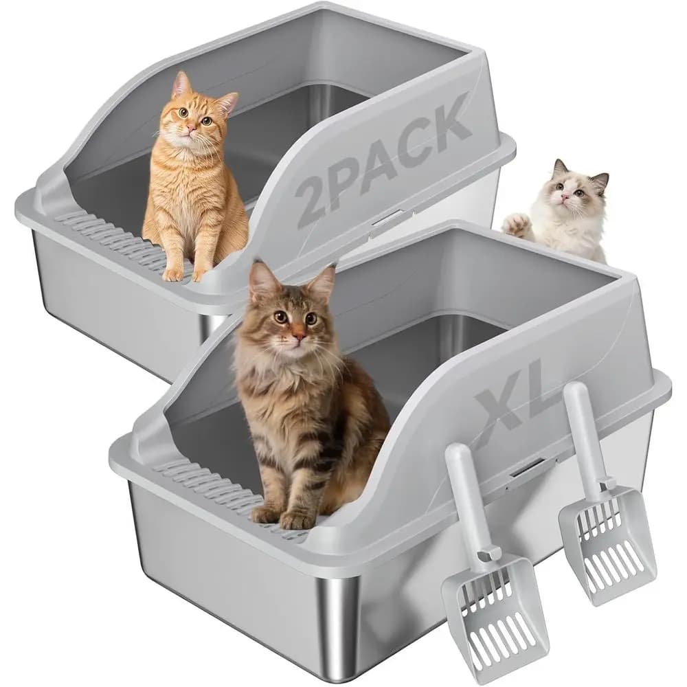 Lettiera per Gatti in Metallo Extra Large con Bordi Alti e Coperchio, Controllo Odori, Facile da Pulire, Anti-Graffio, Anti-Perdita
