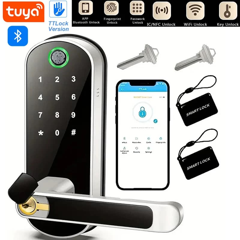 Tuya o TTLock APP Smart Door Lock Password Sblocco Controllo remoto Serrature per impronte digitali Touchscreen senza chiave IP67 con schede IC