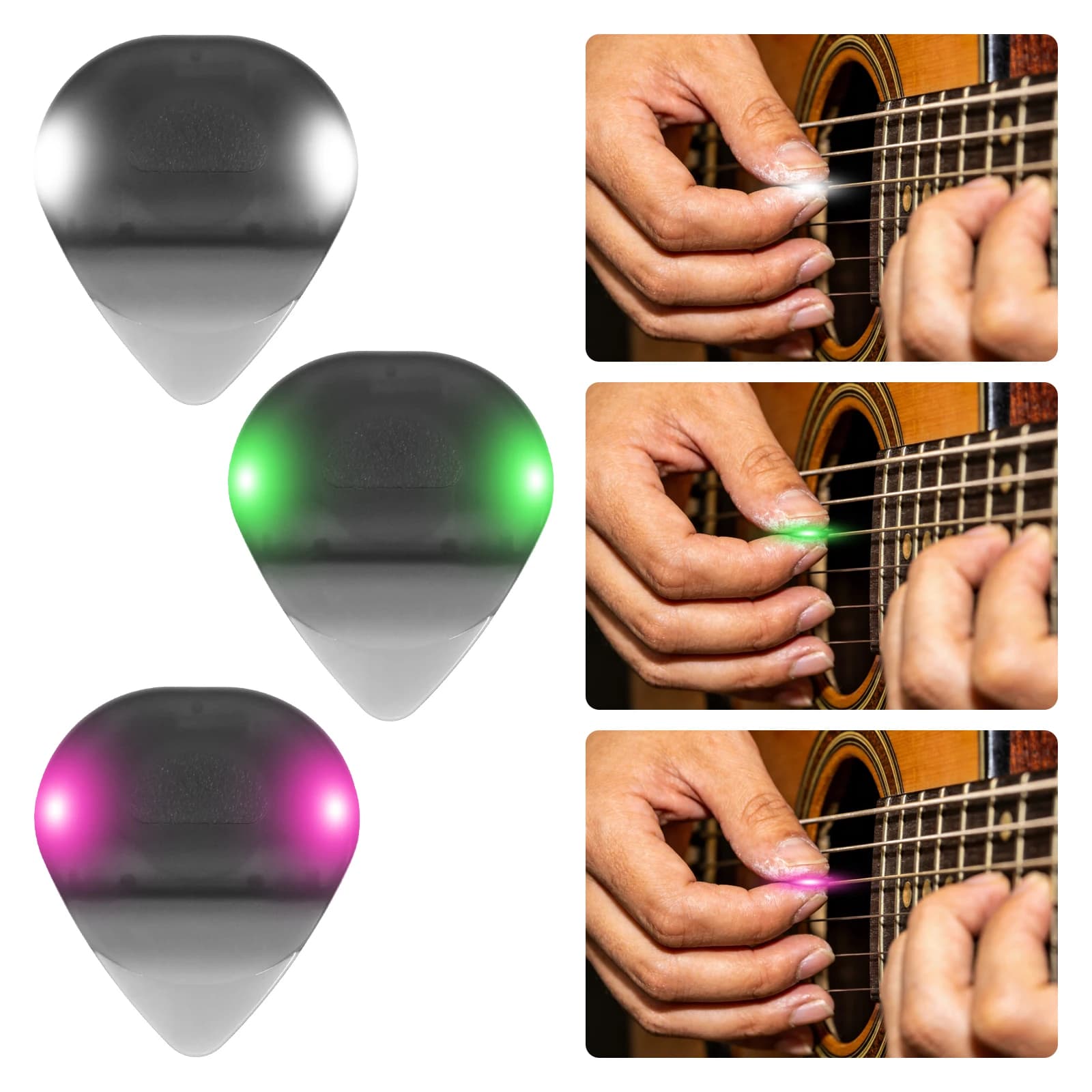3Pcs Guitar Picks with LED Light Musical Instrument Glowing Rubber Guitar Plectrum Picks Non-Slip for Bass Electric Guitarists