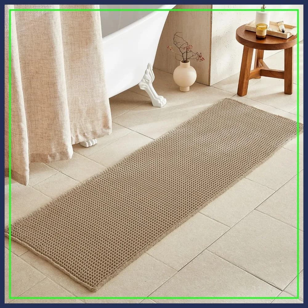 Tappeto da bagno Boho Runner 72"x24", antiscivolo, lavabile, super assorbente, ad asciugatura rapida, stile rustico, colore kaki