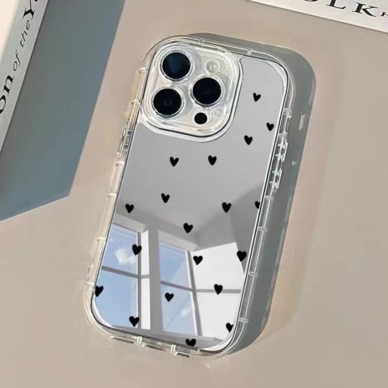 Full Screen Heart Pattern Phone Case For iPhone 17 16 15 14 13 12 11 Pro Max 7 8 16 Plus XR X XS Max 16E 17E Luxury Mirror Cover