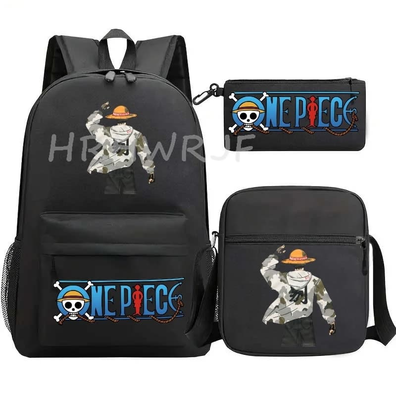 Anime ONE PICEC Backpack Monkey D Luffy Capacity Casual Student SchoolBag 3pcs Lightweight Women Men Travel Casual Mochilas
