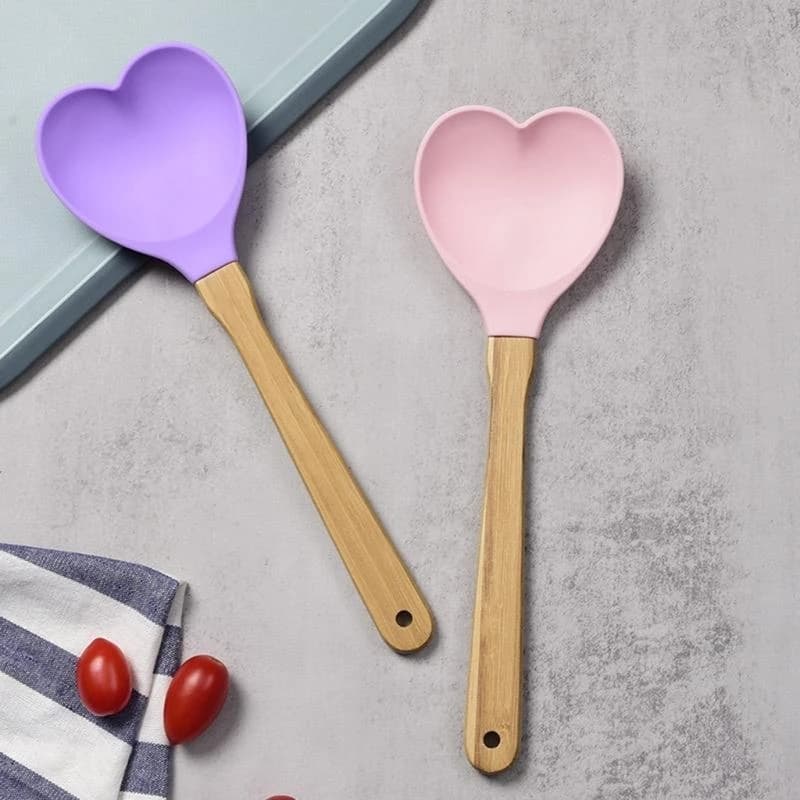 F26C Silicone Heart Stirring Spoon Handle Cookie Spoons Silicone Spatulas