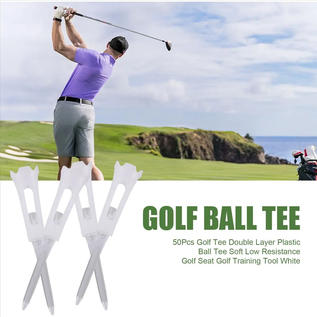 (AD12) 50Pcs Golf Tee Double Layer Plastic Ball Tee Soft Low Resistance Golf Seat Golf Training Tool White