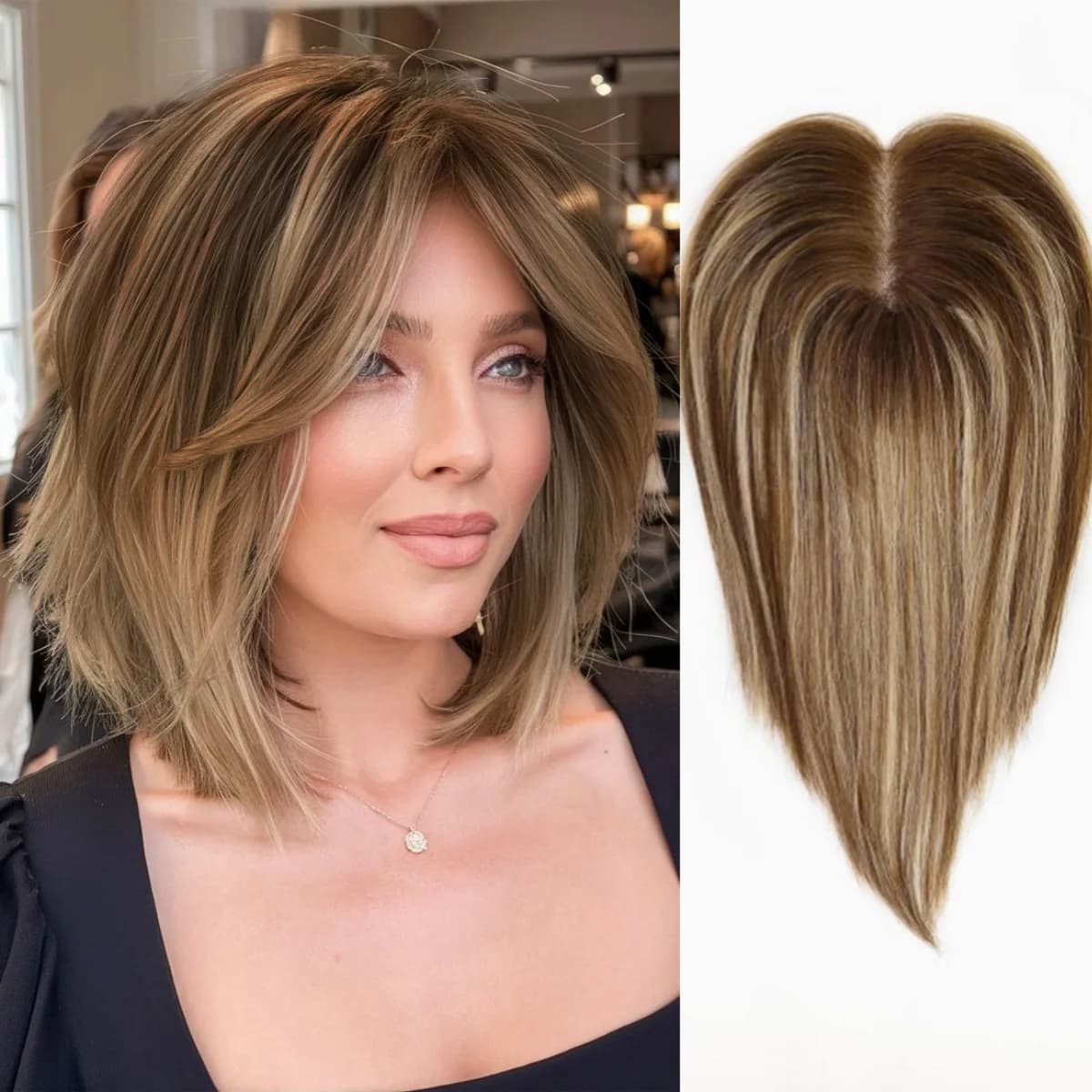 Marrone Biondo Evidenziare Toppers per capelli umani da 12 pollici Base in pizzo Clip nel parrucchino per le donne Estensioni dei capelli umani Remy al 100%