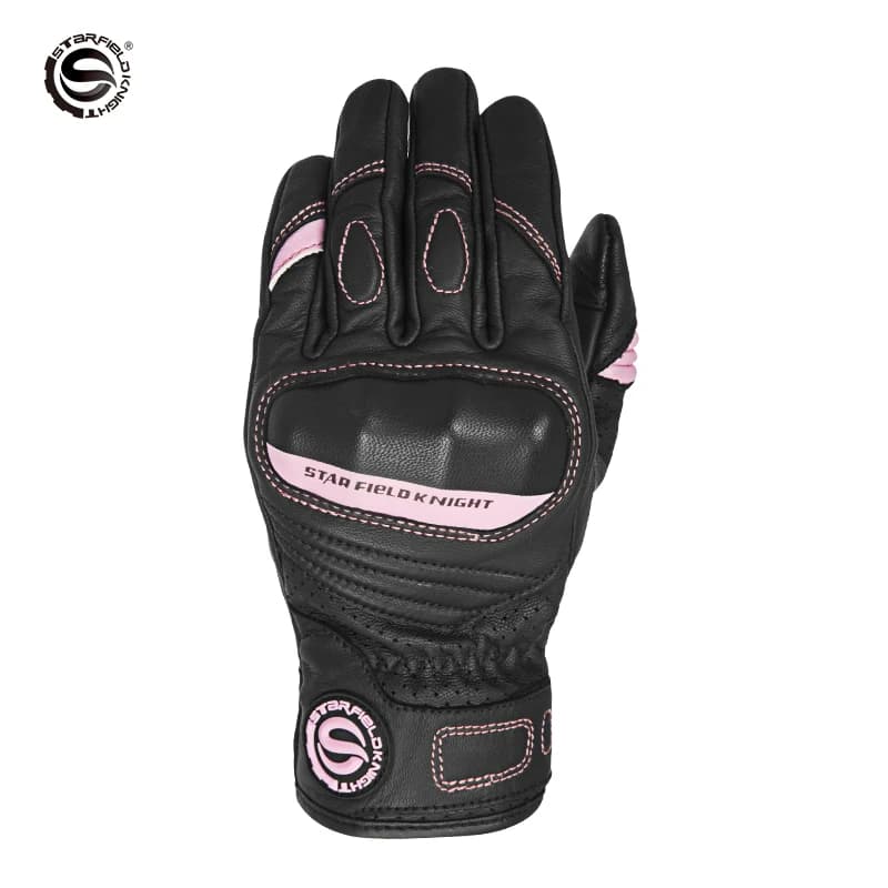 Guanti da moto da donna Star Field Knight rosa Maglia estiva traspirante Vera pelle di capra antiscivolo Attrezzatura da equitazione resistente all'usura
