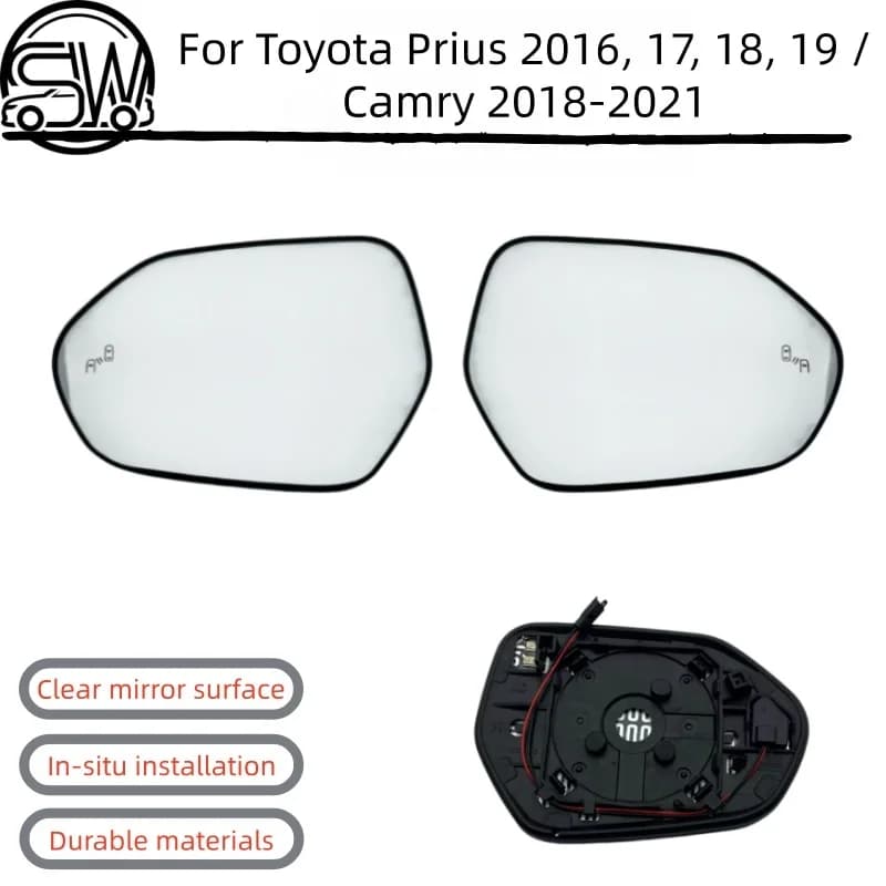 Per TOYOTA PRIUS 2016-2019 / CAMRY 2018-2021, specchietto retrovisore riscaldato con LED per avviso angolo cieco (BSM/BSD/BSA) e vetro grandangolare.