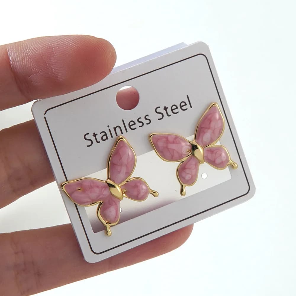 Pink Enamel Flower Stud Earrings Round Flower 304 Stainless Steel Drop Oil Flower Earrings Simple Delicate Plants and Flowers