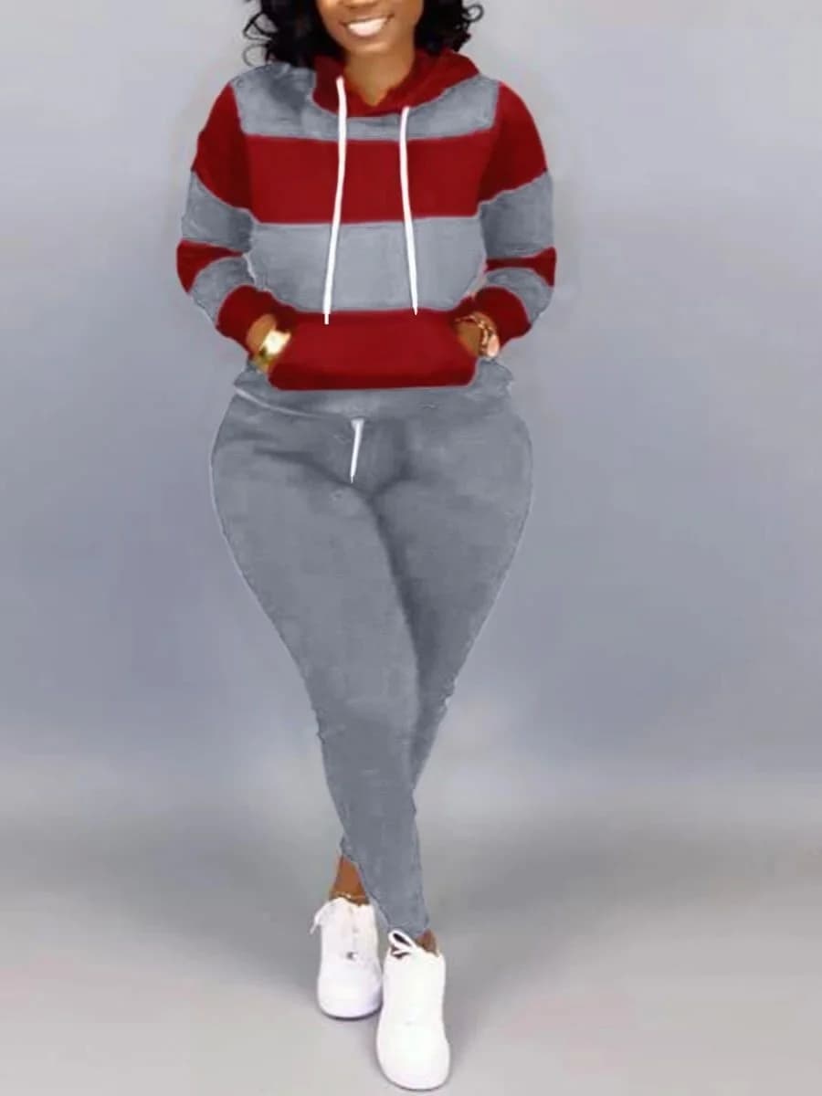 Spor Printed Hoodie Pants Set Long Sve Zipper Hat Long Trousers Two-Piece Women's Casual Wear Polyester Fabric Autumn