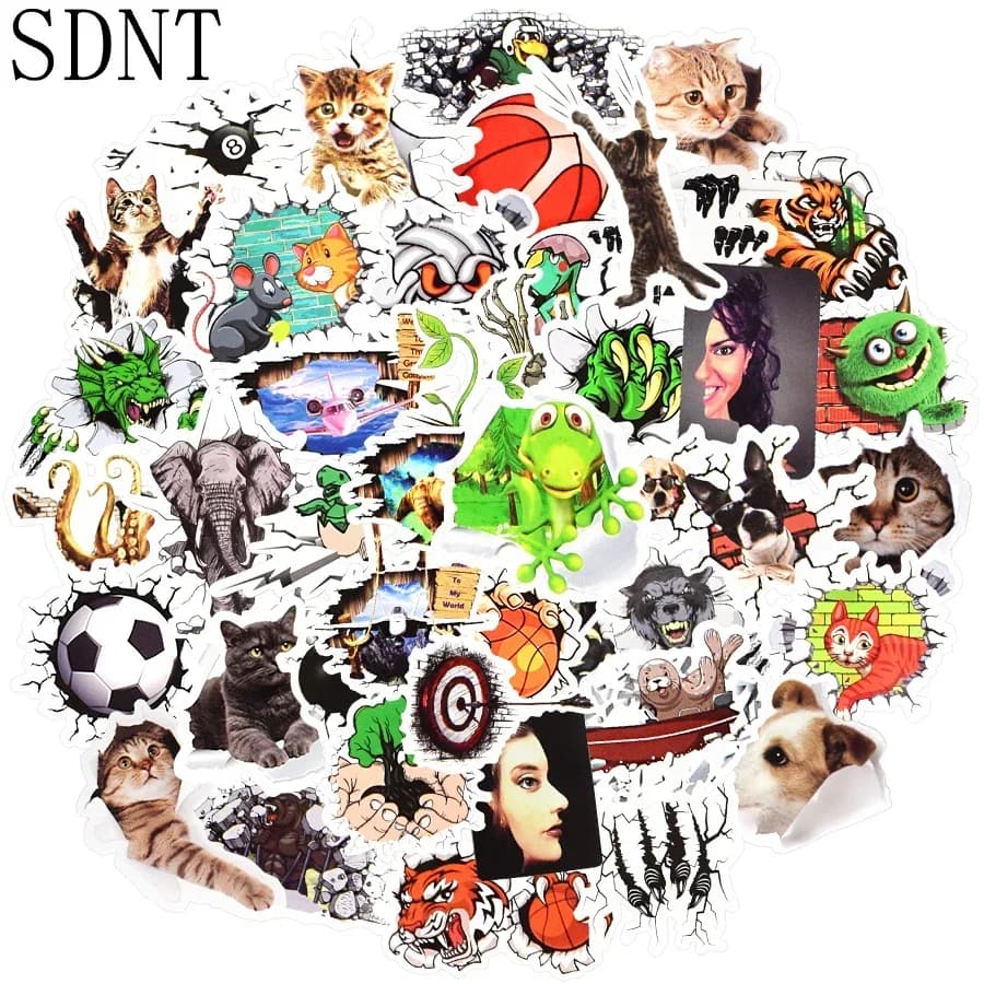 10/50 pieces realistic 3D funny crepe stickers for helmet portable bike waterproof kids adhesive decorative