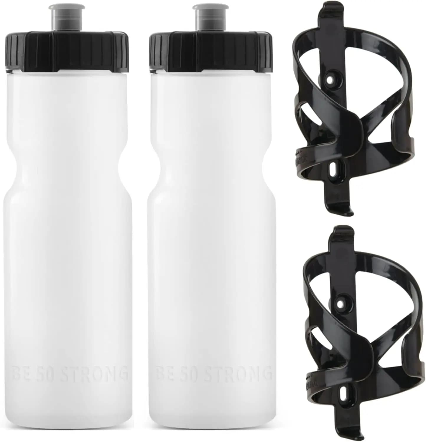 Set di 2 Portaborraccia per Bicicletta e 2 Bottiglie da 650 ml con Tappo a Strappo per Idratazione Ciclistica