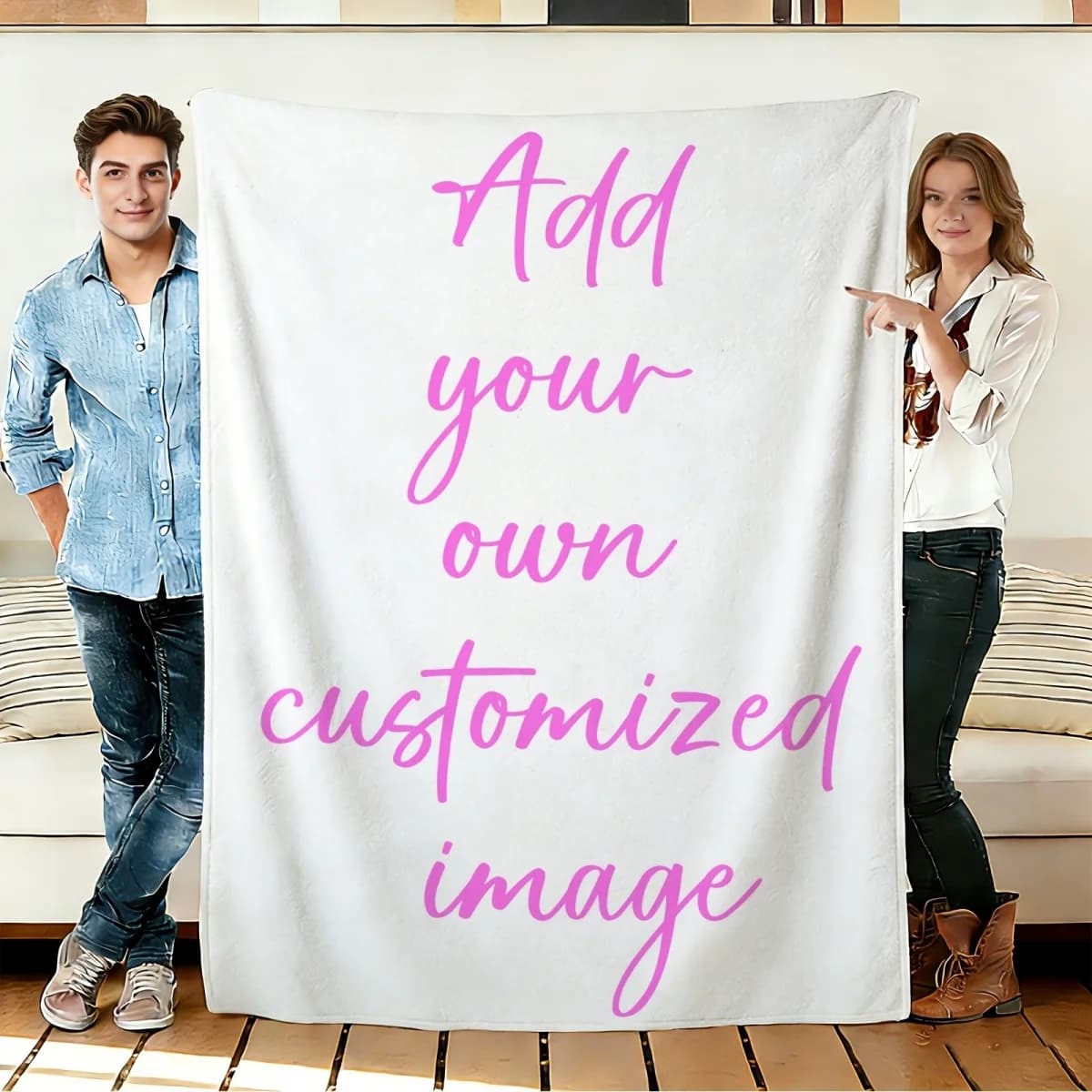 [Custom] 1 Personalized Photo Blanket – Custom Sofa Throw with Family, Pet, or Couple Photos – Perfect for Holiday Gifts