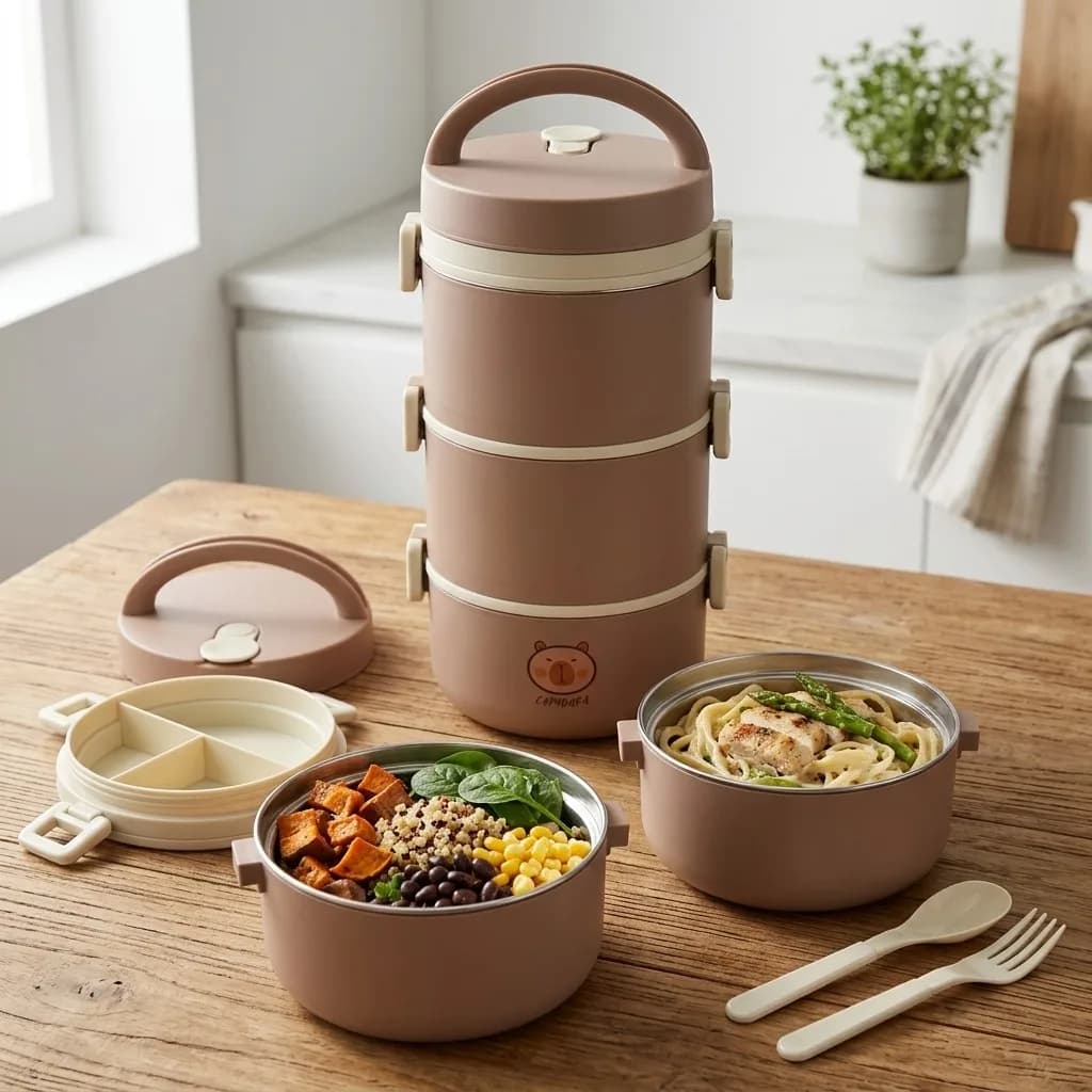 Microwave Safe 304 Stainless Steel Bento Box 2/3 Tier Stackable Thermal Lunch Box Leakproof Food Container for Kids Adults