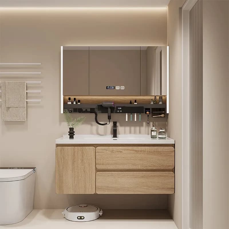 Mobiletto da Bagno Moderno di Lusso con Specchio, Organizer, Cassetti e Divisori - Arredamento di Tendenza