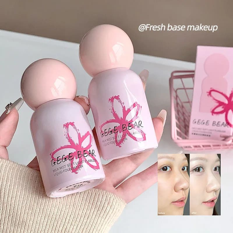 Gege Bear Milk Mist Soft-Focus Flawless Foundation Shimmer Creamy Leggero a Lunga Durata Fondotinta Liquido Base Viso Trucco