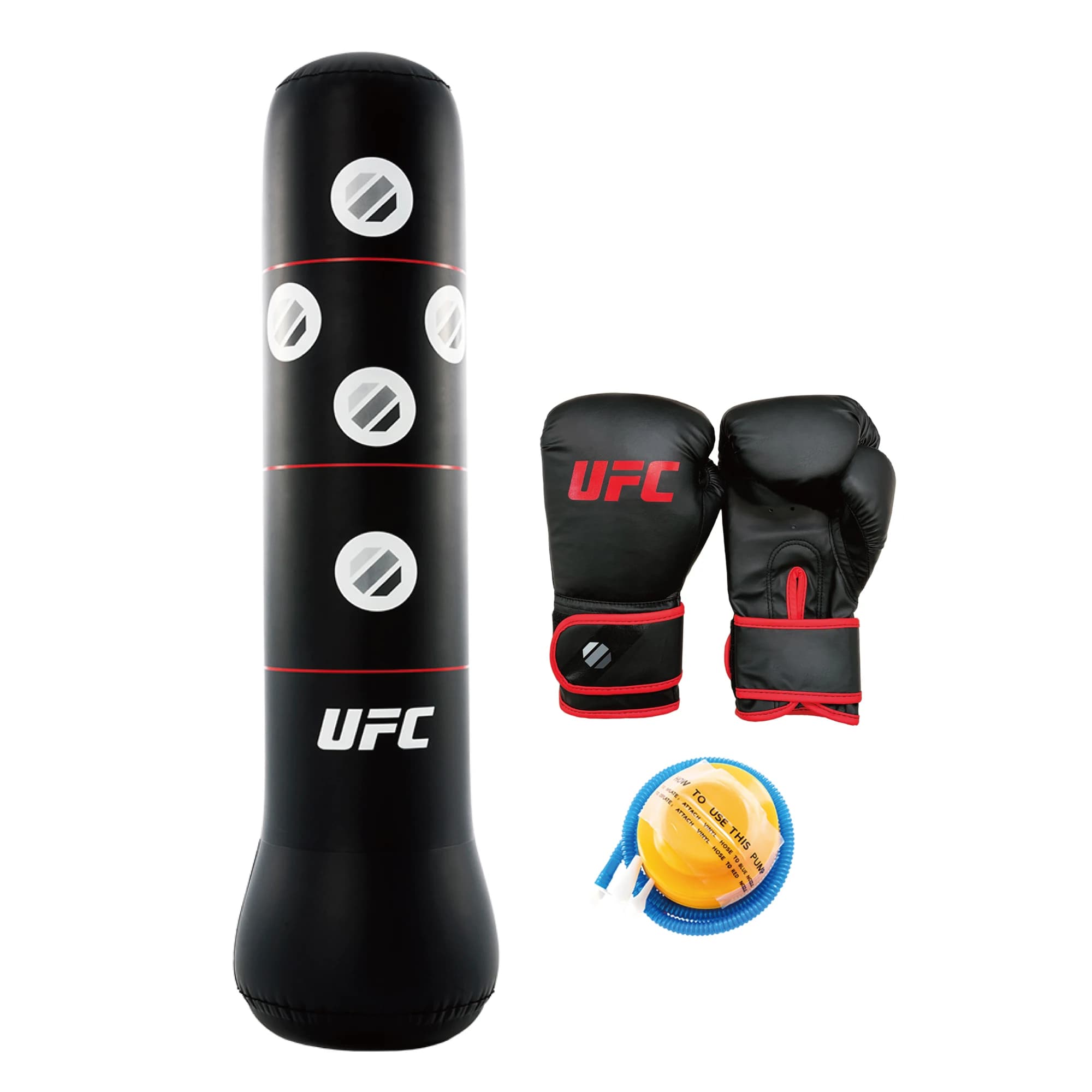Inflatable freestanding punching bag for youth and adults, 5 ft tall, includes pump, black color